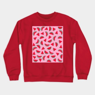 Watermelon, Red and Green, Pattern on Pink Crewneck Sweatshirt